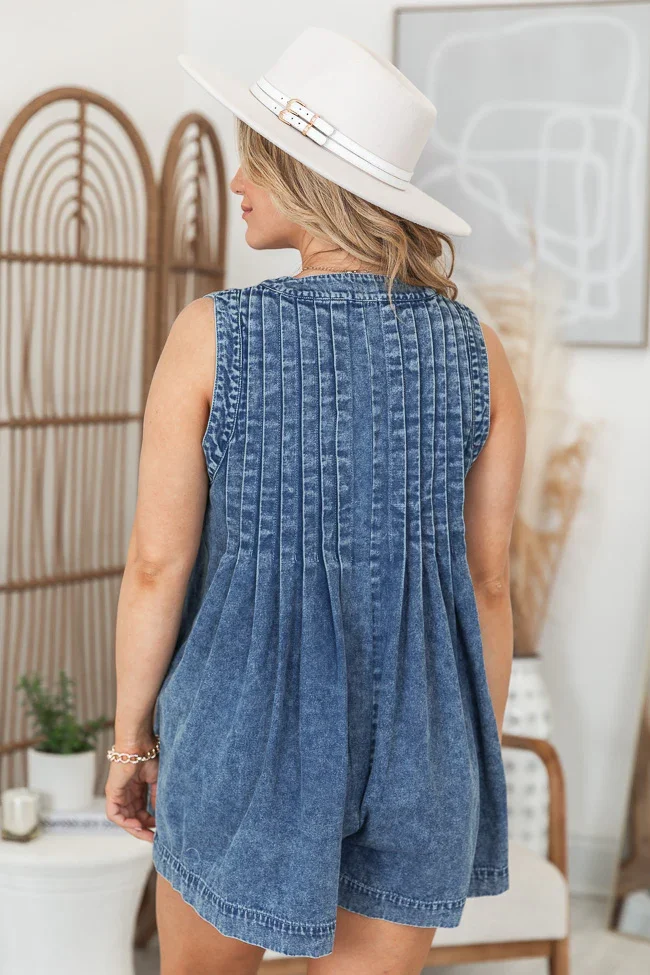 Denim Pleated Romper