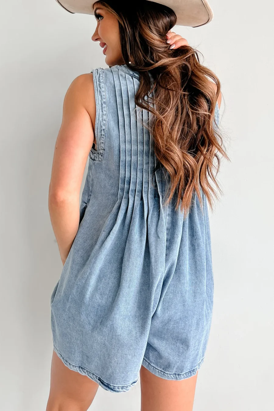 Denim Pleated Romper
