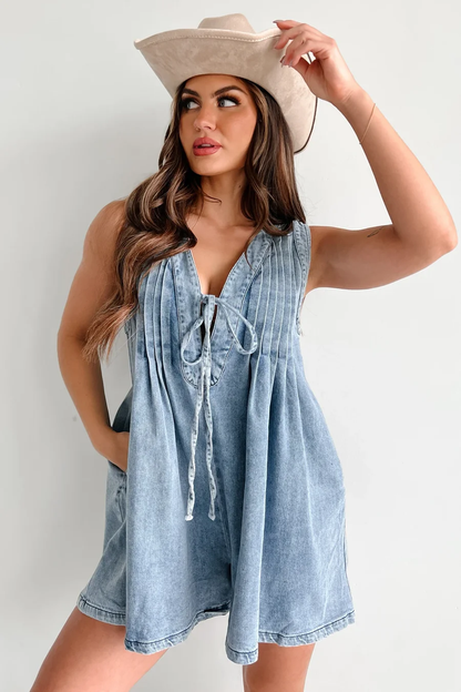 Denim Pleated Romper